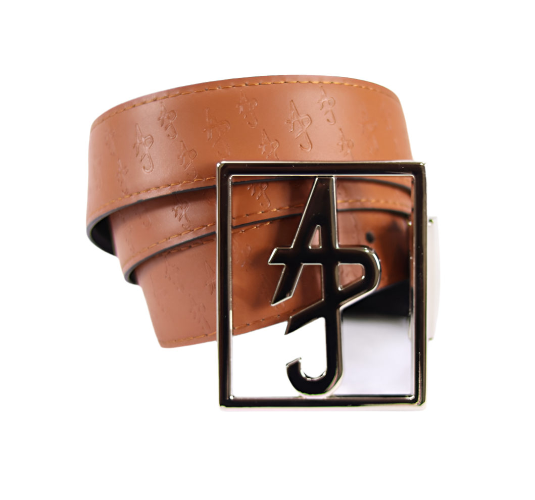 "ADJ" Logo Black/Camel Reversible Leather Belt