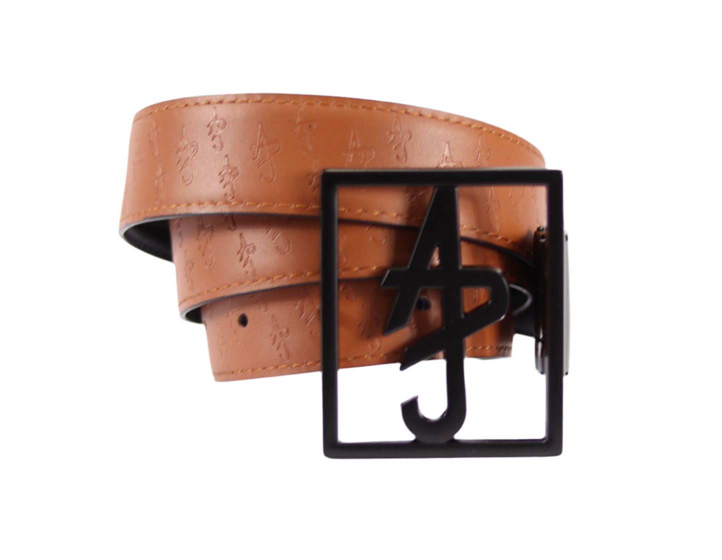 "ADJ" Logo Black/Camel Reversible Leather Belt