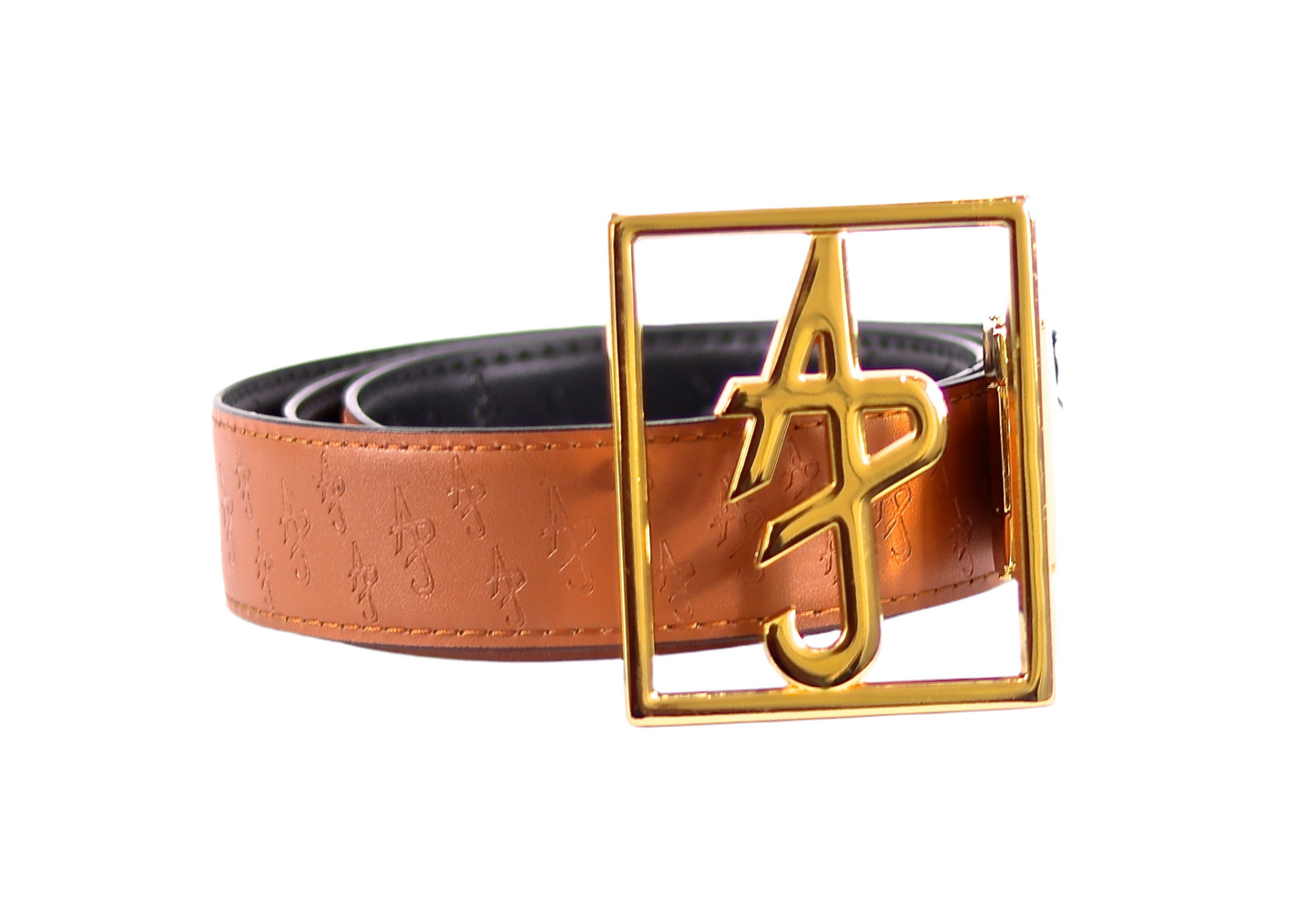 "ADJ" Logo Black/Camel Reversible Leather Belt