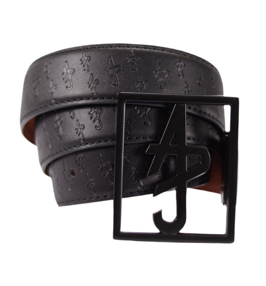 "ADJ" Logo Black/Camel Reversible Leather Belt