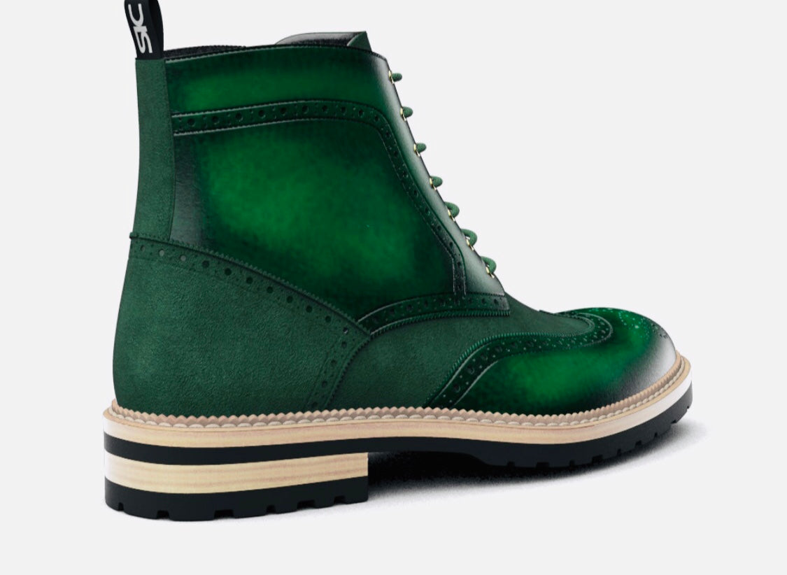 Green Ankle Wing Brogue Boot